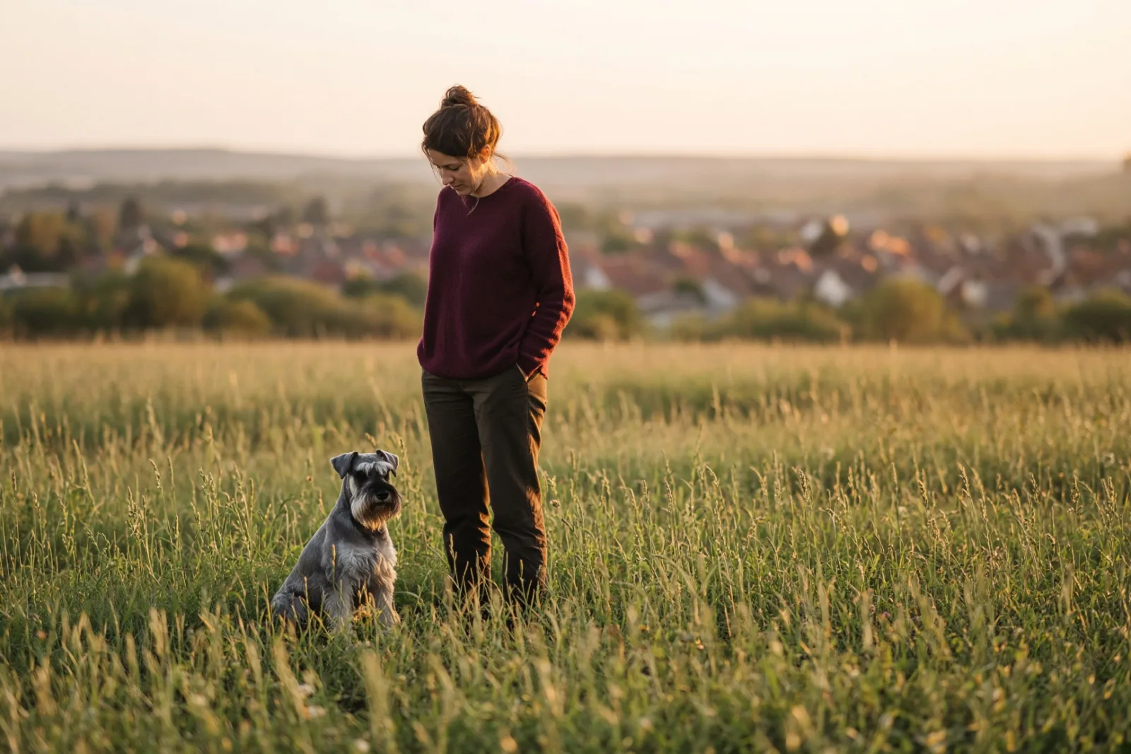 Sit exercise on open grassland