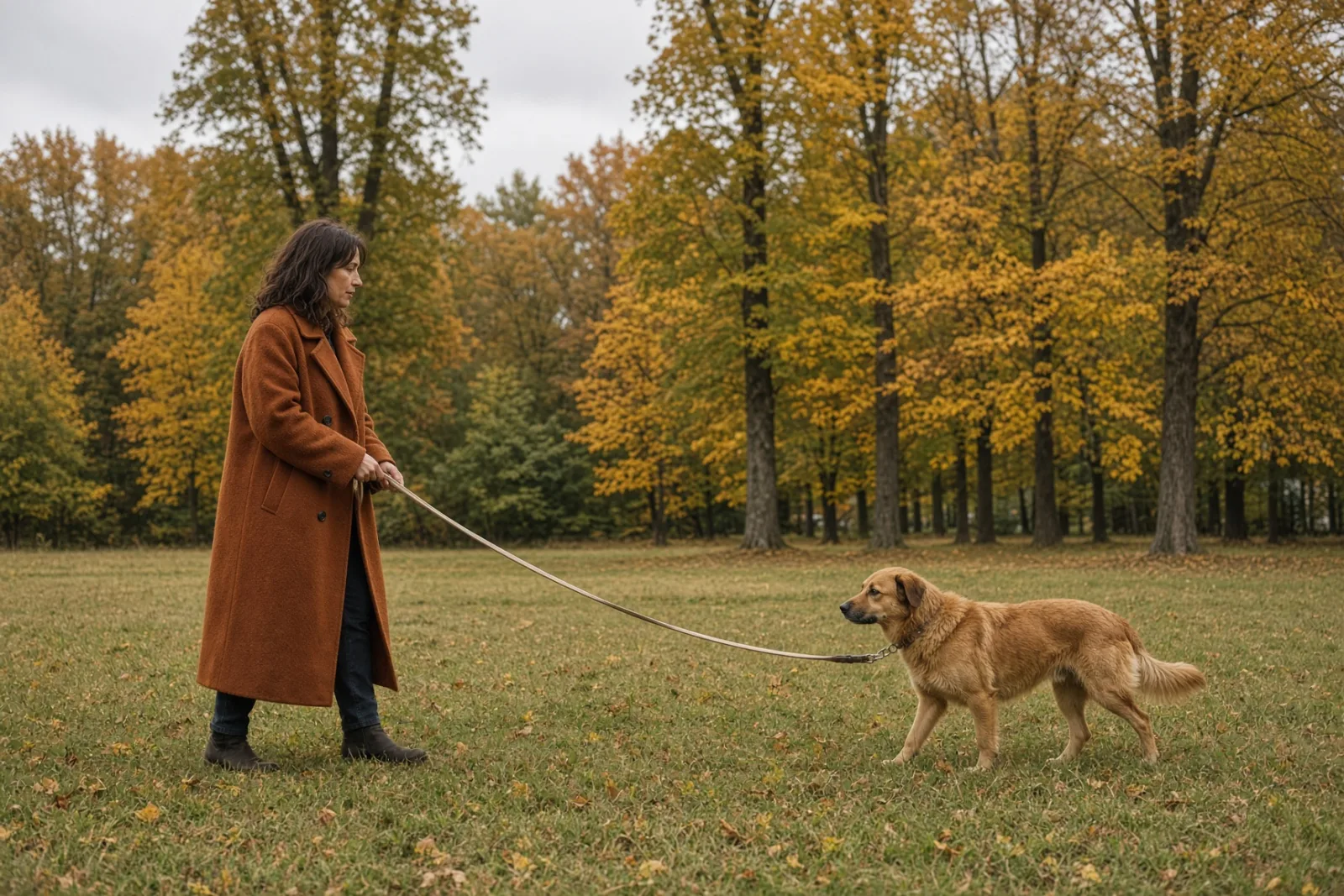 Dog training session on open grass